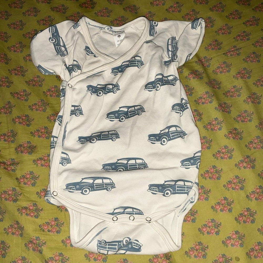 Kate Quinn Car Print Bodysuit Cream Blue 18-24 Months Organic Layer Short Sleeve